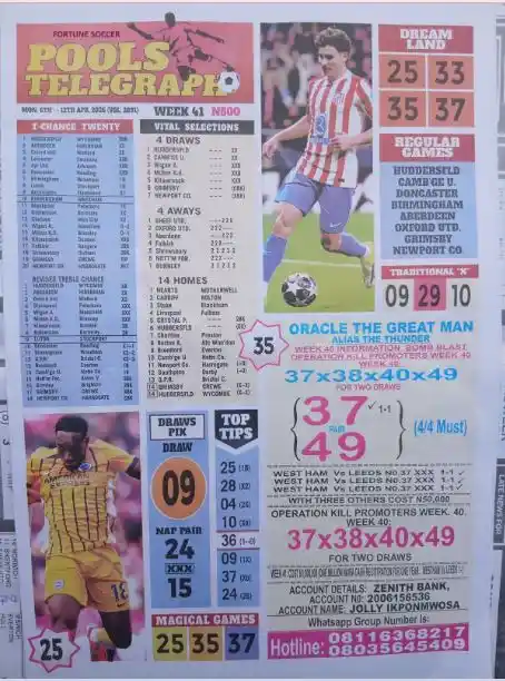 week 41 pools telegraph 2026 page 1